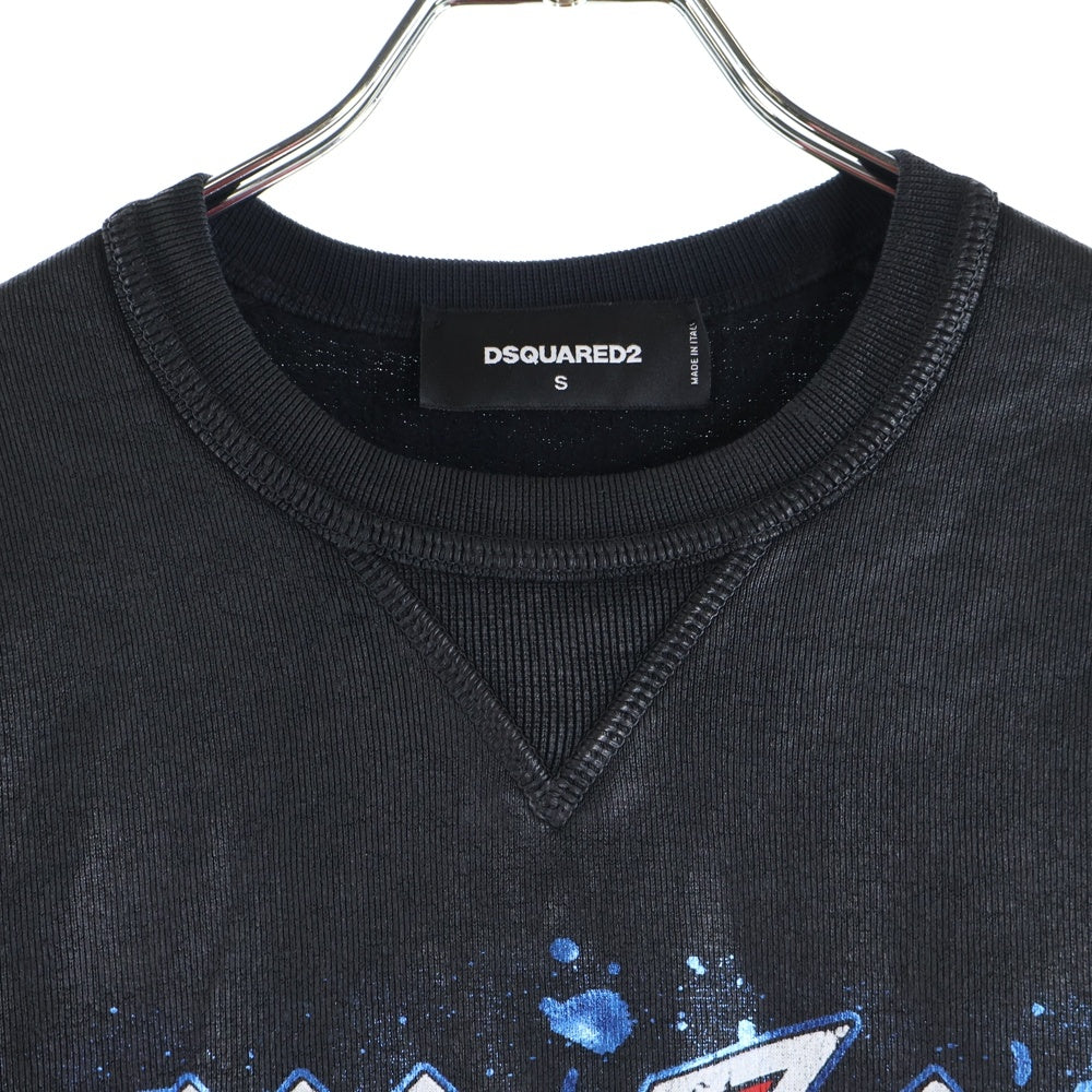 DSQUARED2(ディースクエアード) 15AW フロントプリントデザイン 前V クルーネックスウェットトレーナー ブラック S74GU0091 S25030