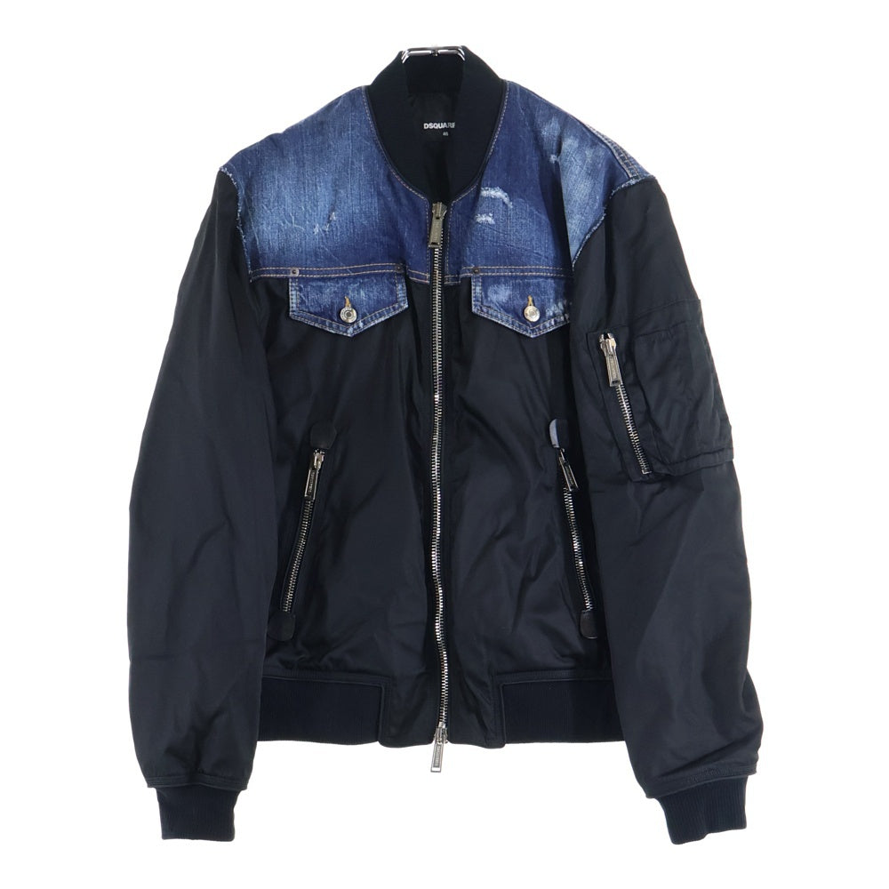 DSQUARED2(ディースクエアード) 19SS 再構築 ナイロン/デニム切り替え ダメージ加工 ボンバージャケット ブラック/インディゴ S74AM0869 S49576