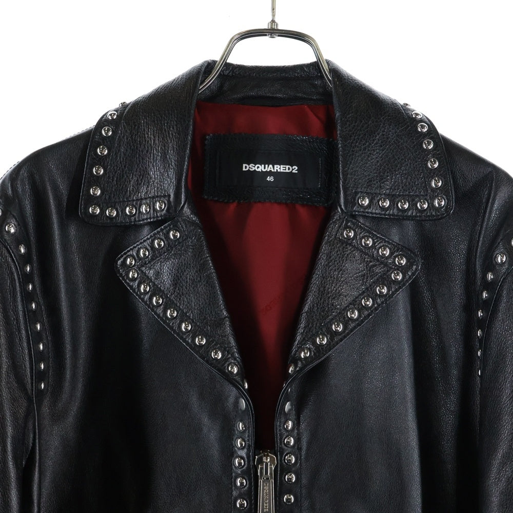 DSQUARED2(ディースクエアード) スタッズデザイン カーフ シングルレザージャケット ブラック S74AM0670 SX7818