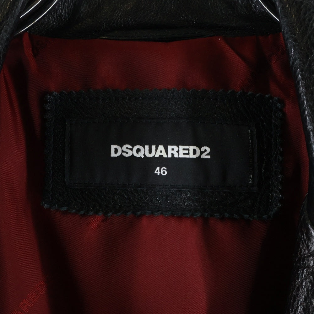 DSQUARED2(ディースクエアード) スタッズデザイン カーフ シングルレザージャケット ブラック S74AM0670 SX7818