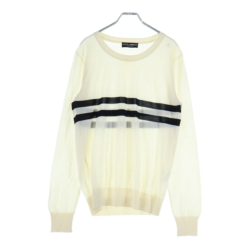 DOLCE & GABBANA(ドルチェアンドガッバーナ) ボーダーデザイン クルーネック カシミヤ ニットセーター ホワイト GN059K/F64AG-B