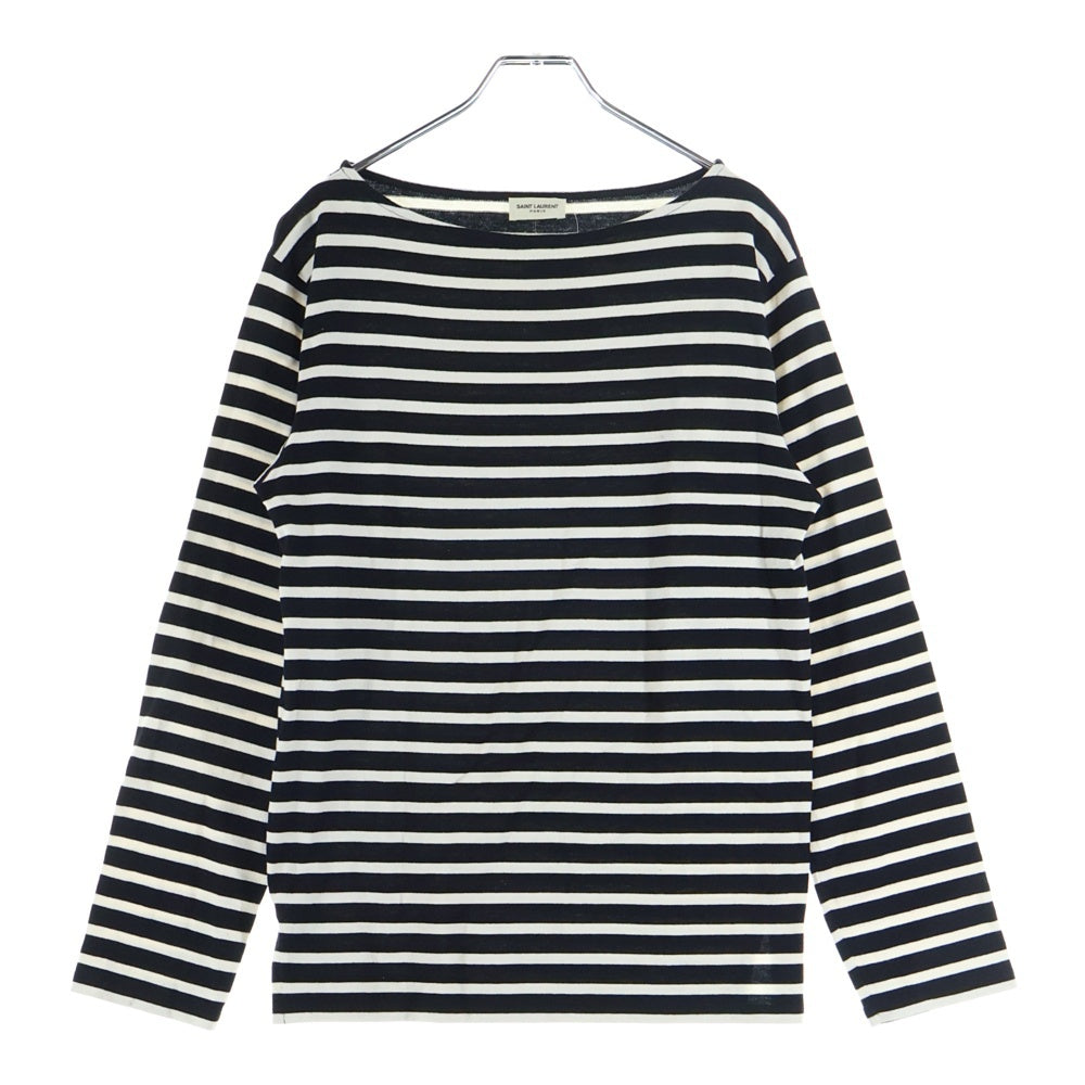 SAINT LAURENT PARIS(サンローランパリ) ボーダー柄 ボートネック長袖Tシャツカットソー ブラック/ホワイト 370075 Y2LK1