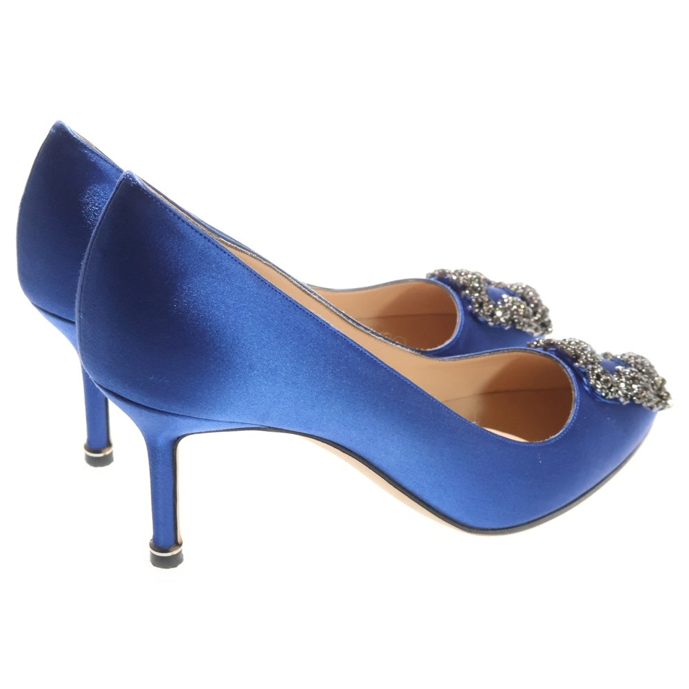 MANOLO BLAHNIK(マノロブラニク) HANGISI ハンギシ ビジューバックル ポインテッドトゥ ヒール パンプス ブルー 9XX-0662-0053 レディース