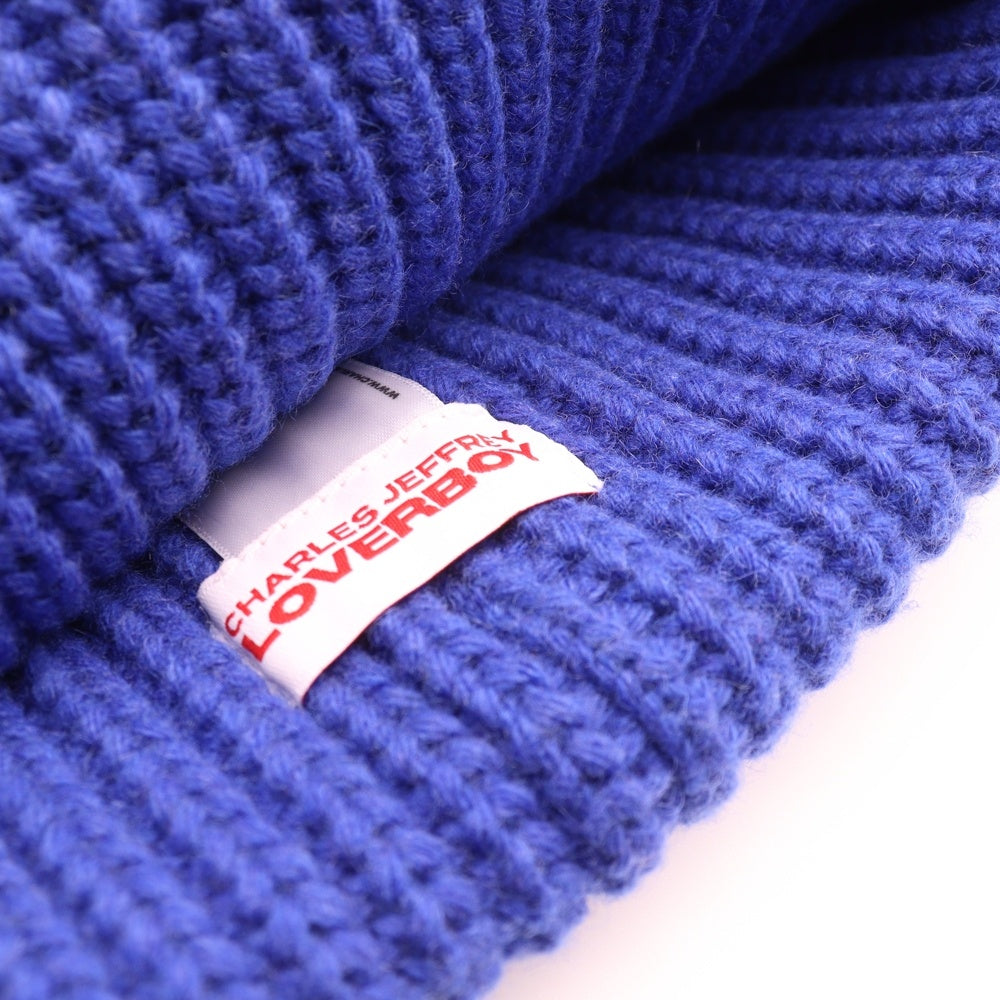 CHARLES JEFFREY LOVERBOY(チャールズジェフリーラバーボーイ) フロントロゴ 耳付き ニット帽 ビーニー ブルー