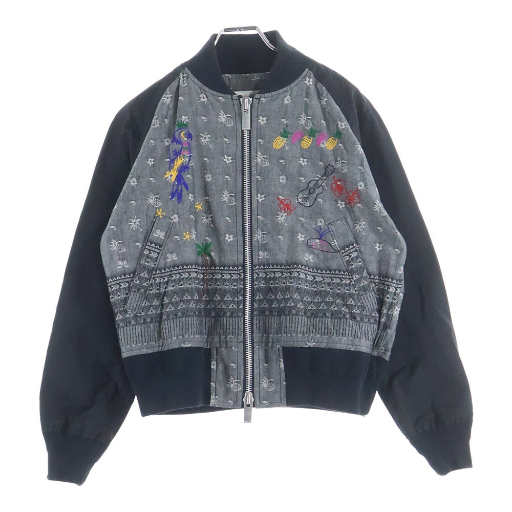 Sacai(サカイ) 17AW 刺繍プリント ジップアップジャケット ブラック/グレー 17-02962 レディース