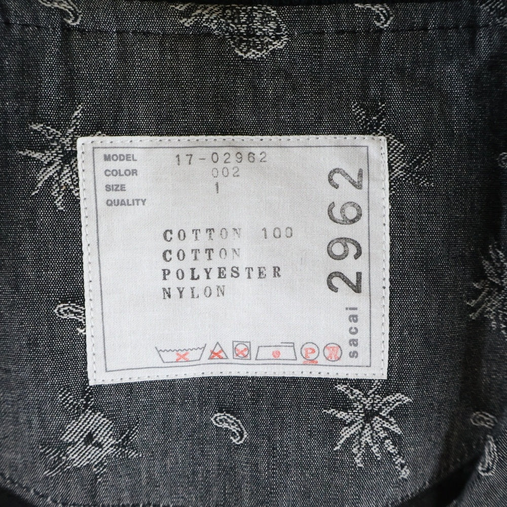 Sacai(サカイ) 17AW 刺繍プリント ジップアップジャケット ブラック/グレー 17-02962 レディース