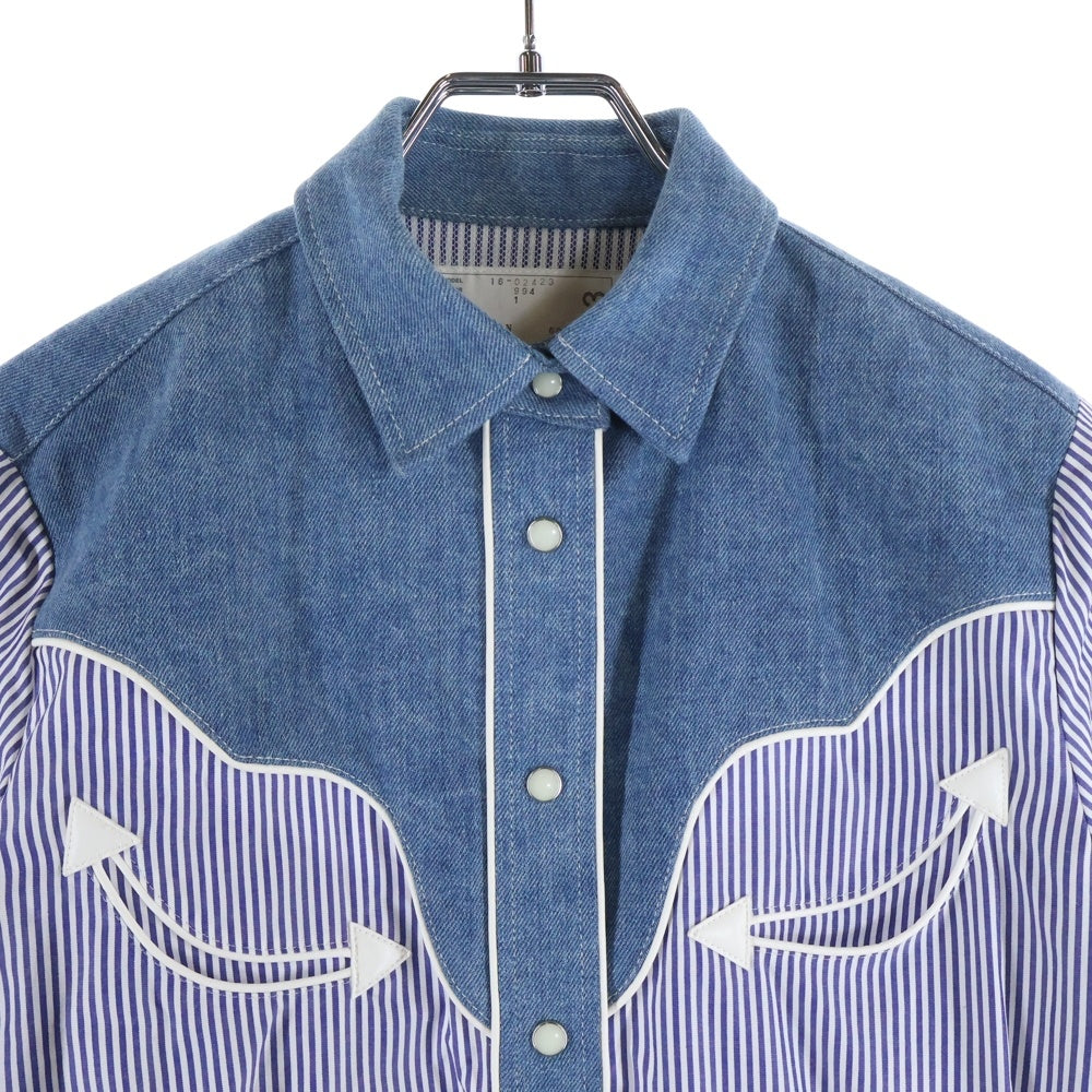 Sacai(サカイ) 16SS ドッキング デニム ウェスタン長袖シャツ ブルー レディース 16-02423