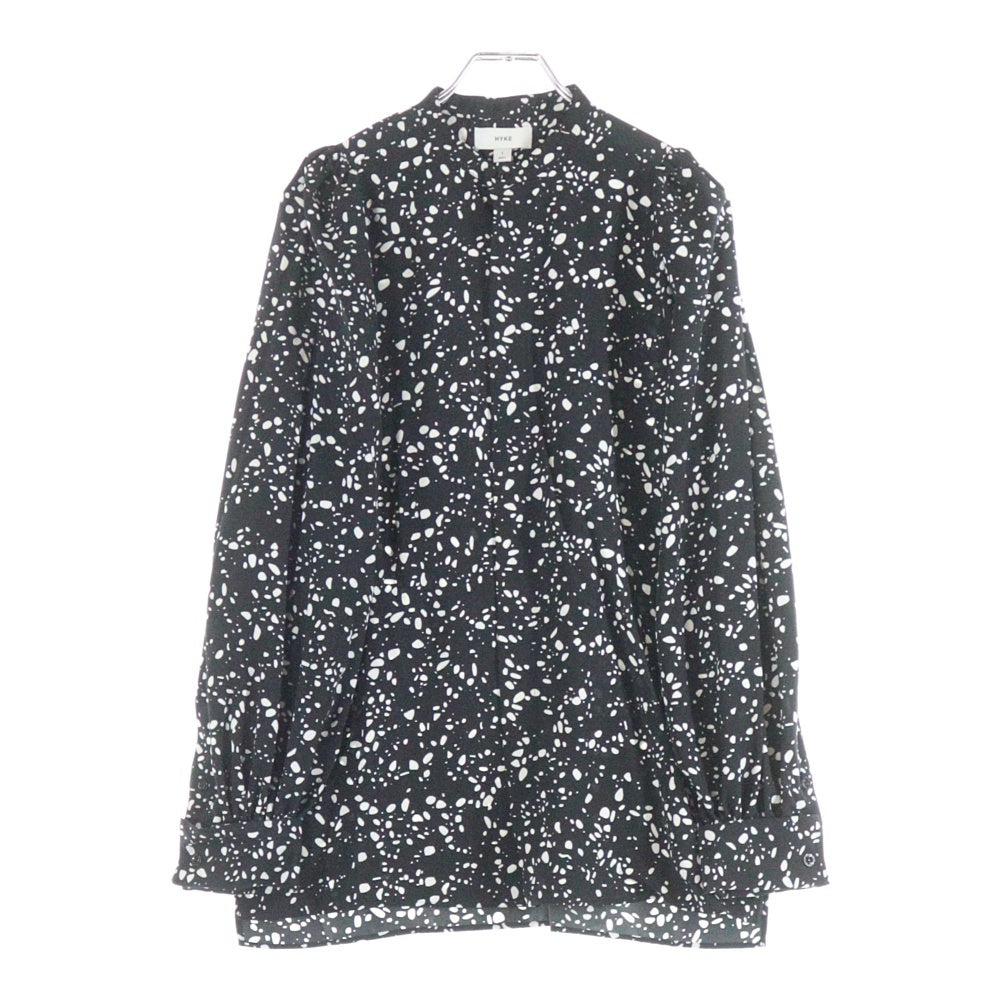 HYKE(ハイク) 23SS PEBBLE PRINTED BLOUSE ぺブル プリンテッド ブラウス 長袖シャツ ブラック レディース 231-15185-008