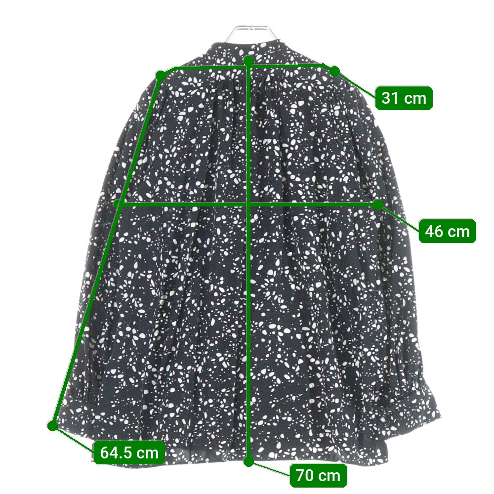 HYKE(ハイク) 23SS PEBBLE PRINTED BLOUSE ぺブル プリンテッド ブラウス 長袖シャツ ブラック レディース 231-15185-008