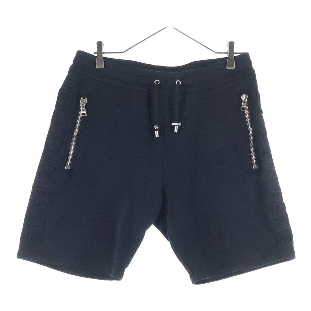 BALMAIN(バルマン) サイドロゴ コットン ファスナー付き スウェットハーフパンツ ブラック OA000BB34