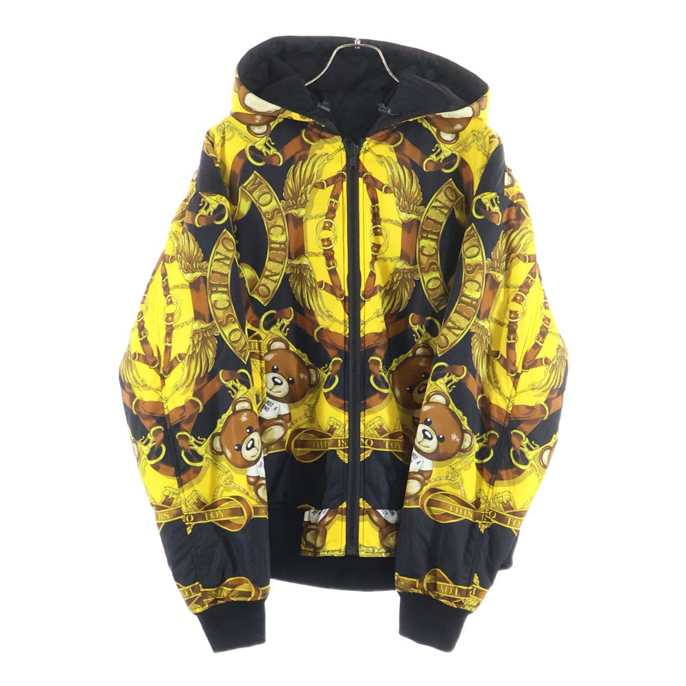 MOSCHINO(モスキーノ) 総柄ベア フロントベアワッペン ジップアップ リバーシブル ボンバージャケット ブラック/イエロー 212Z J06345250