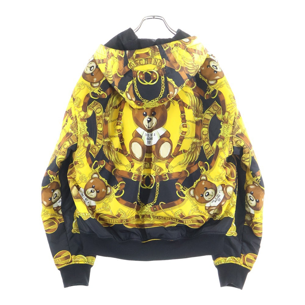MOSCHINO(モスキーノ) 総柄ベア フロントベアワッペン ジップアップ リバーシブル ボンバージャケット ブラック/イエロー 212Z J06345250