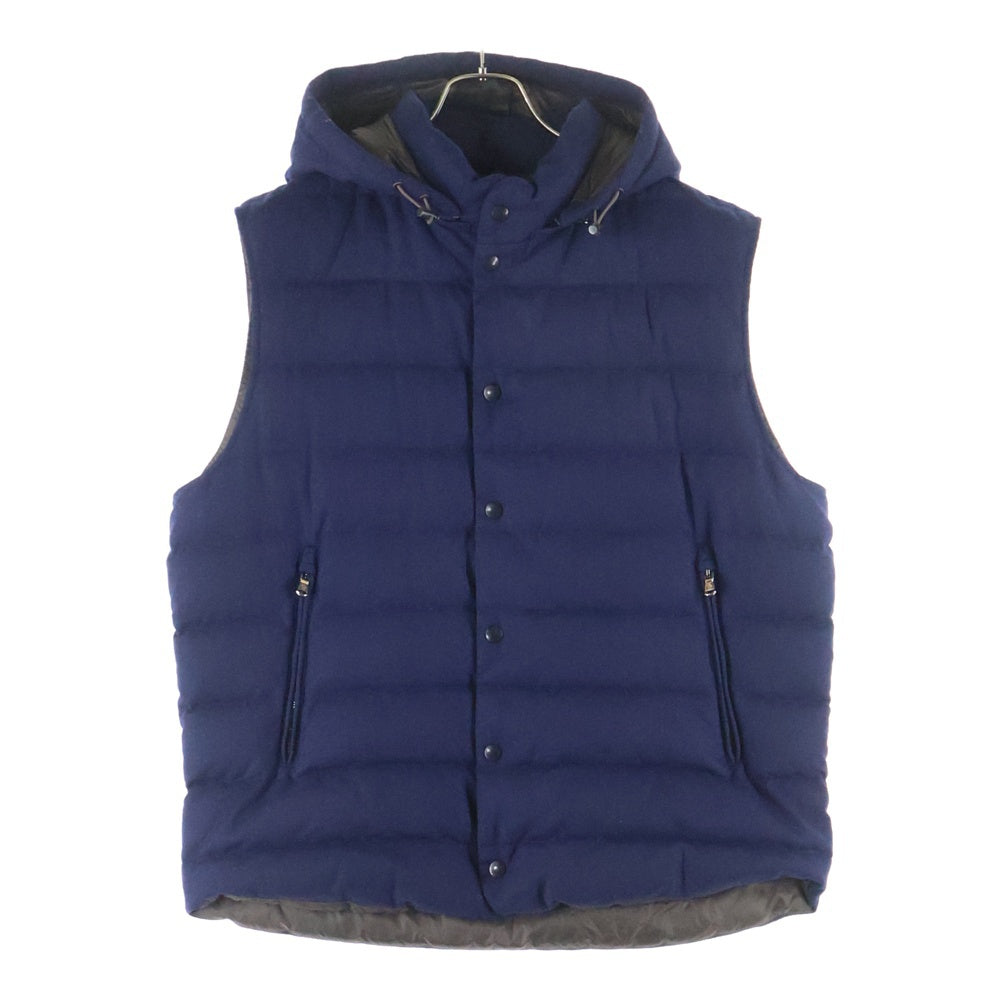 MONCLER(モンクレール) 16AW ファスナーロゴ ウール ジップアップ フーデッド ダウンベスト ネイビー B20914339680 54272