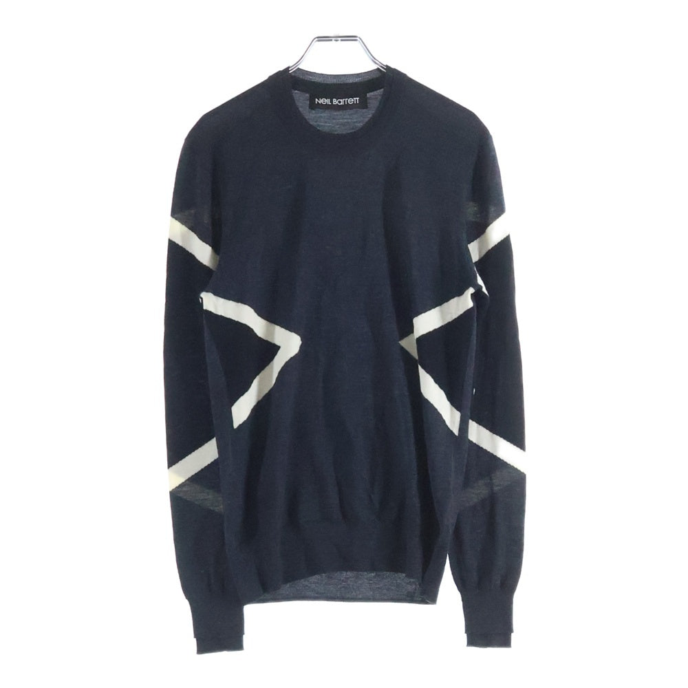 Neil Barrett(ニール バレット) 総柄 薄手ウール クルーネック長袖ニットセーター グレー PBMA253V-C1652