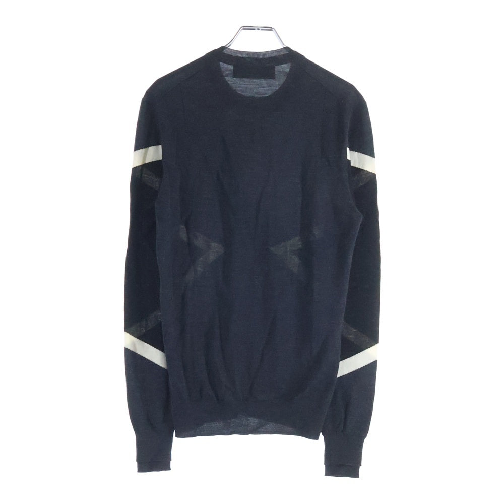 Neil Barrett(ニール バレット) 総柄 薄手ウール クルーネック長袖ニットセーター グレー PBMA253V-C1652