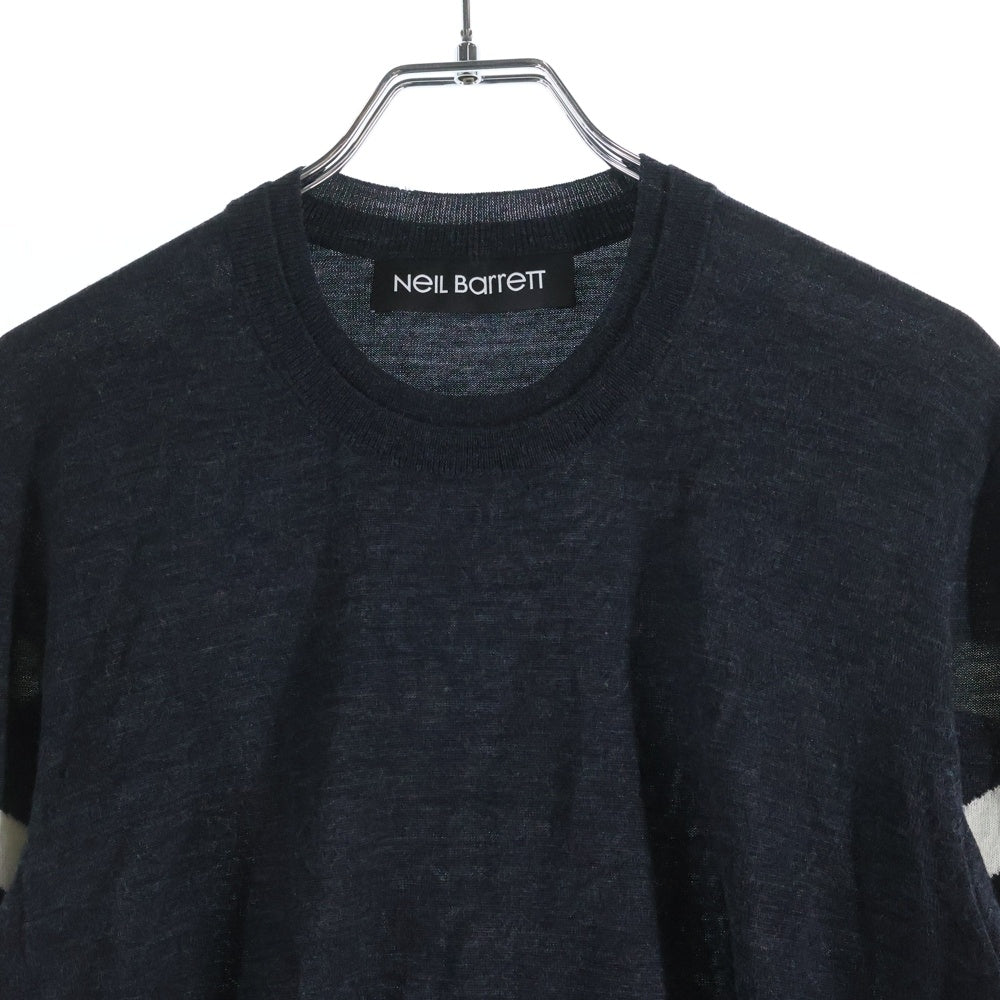 Neil Barrett(ニール バレット) 総柄 薄手ウール クルーネック長袖ニットセーター グレー PBMA253V-C1652