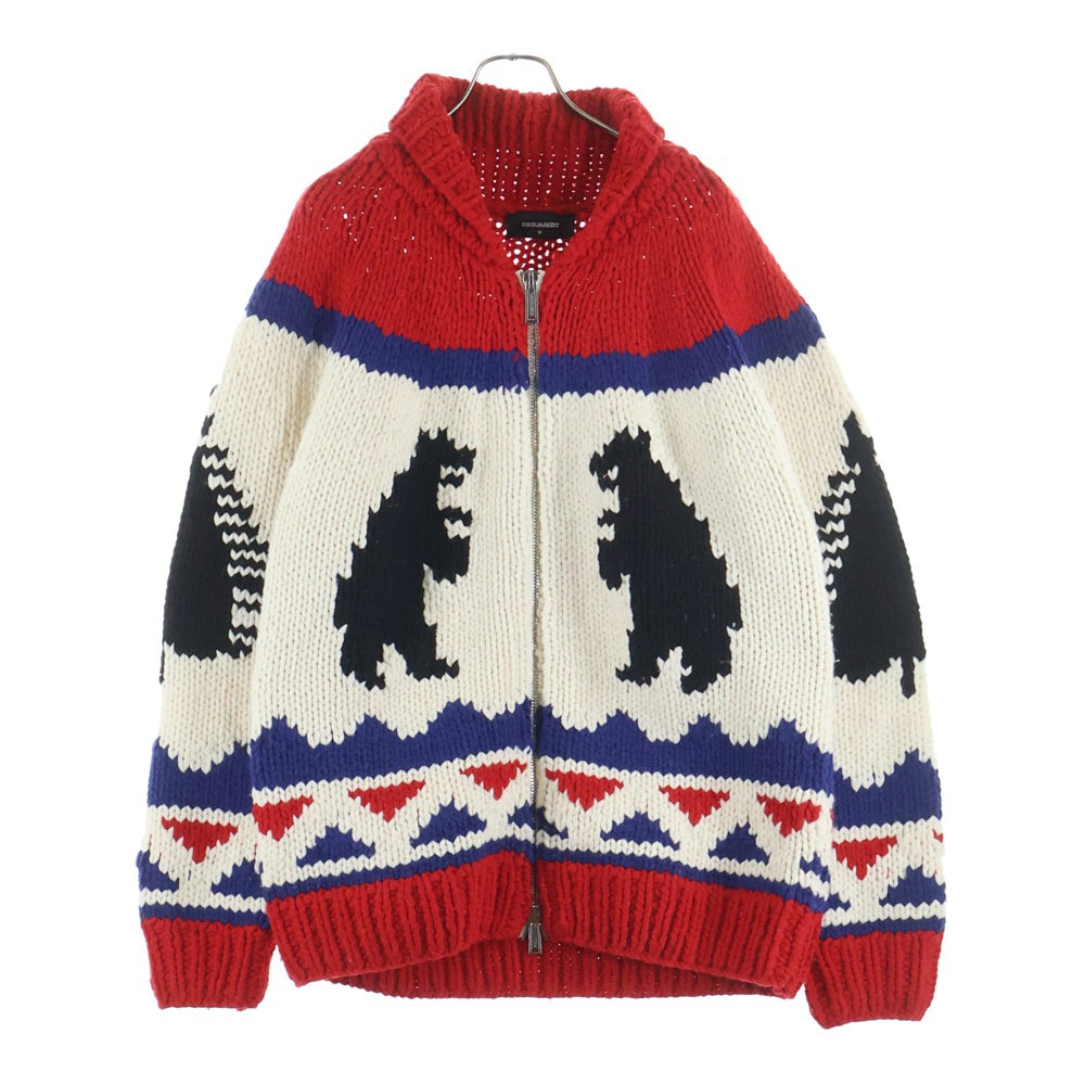 DSQUARED2(ディースクエアード) 21AW ZIP-UP KNITTED SWEATER ウールニット ジップアップカーディガンジャケット マルチカラー S71HA1098 S17816