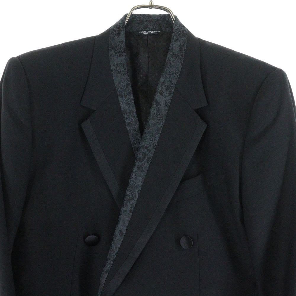 DOLCE & GABBANA(ドルチェアンドガッバーナ) 襟花柄 ダブルブレストテーラードジャケット ブラック