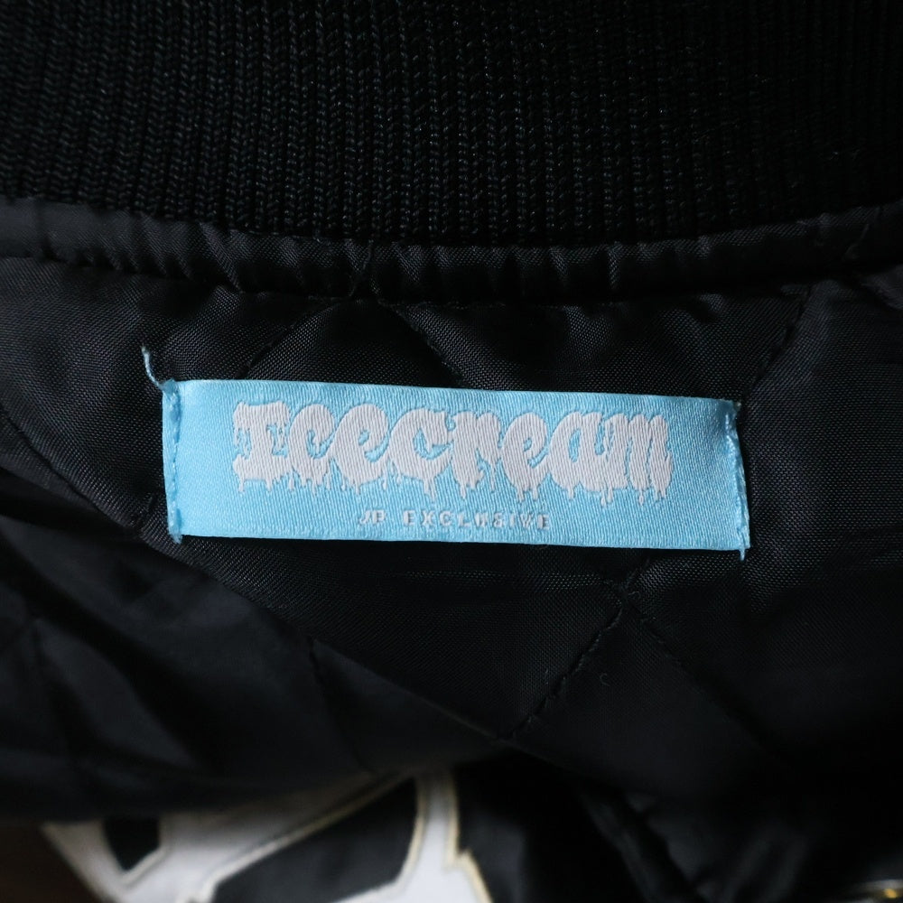 ICE CREAM(アイスクリーム) ×Jun Inagawa SATIN VARSITY JACKET 稲川淳 バックプリント サテンバーシティージャケット ブラック ICJP215SX001