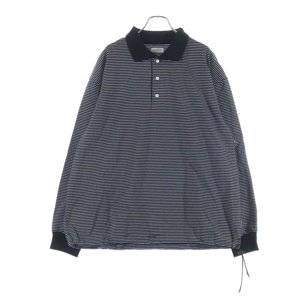 CLESSTE(クレスト) ストライプ柄 オーバーサイズ 長袖ポロシャツ ブラック CLE-TE-2404