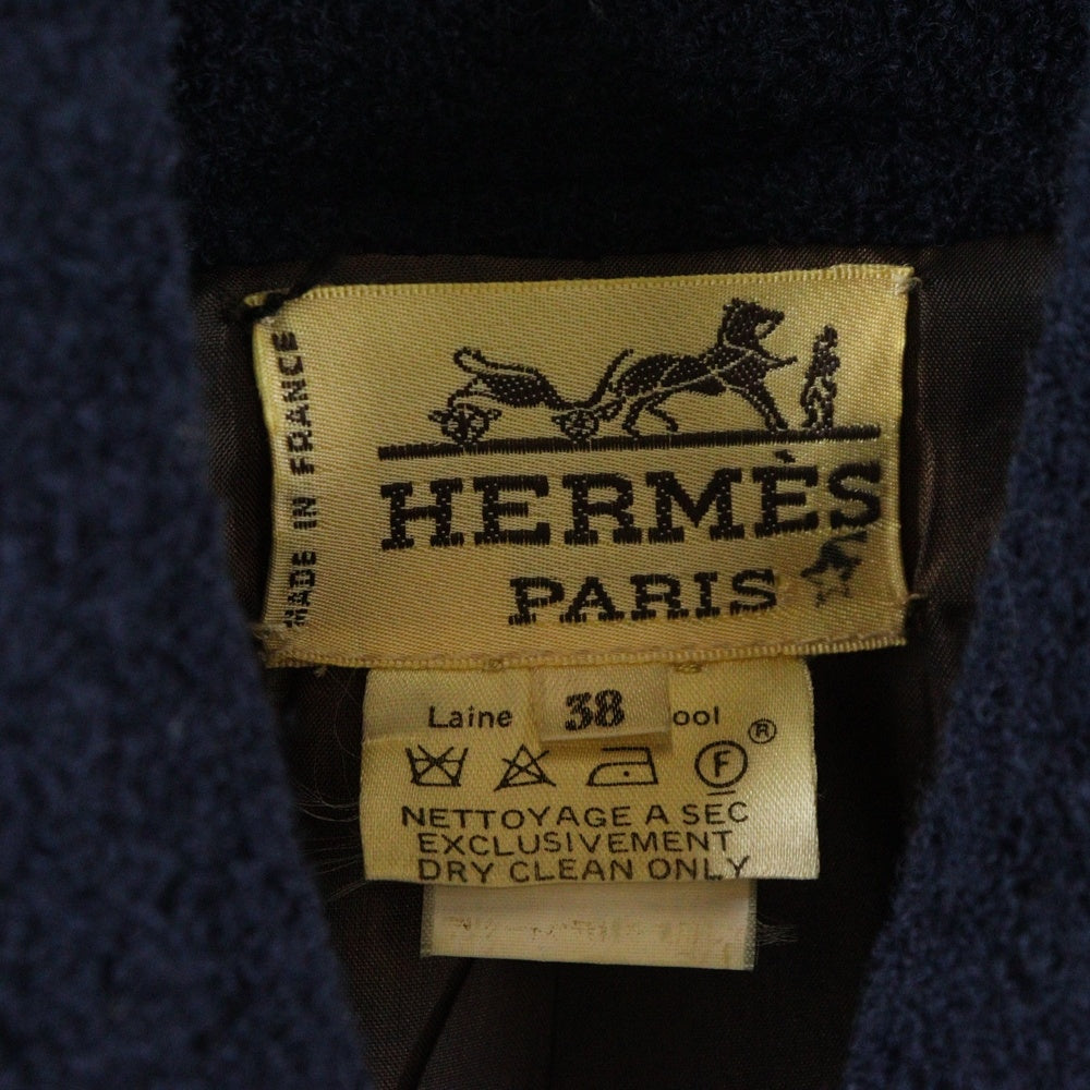 HERMES(エルメス) 馬車タグ ウール ダブルブレスト スーツ ジャケット スカート セットアップ レディース ネイビー