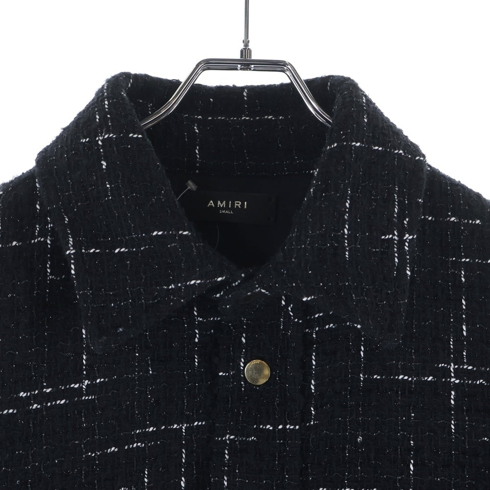 AMIRI(アミリ) Fleck Tweed Padded Overshirt フロントポケット付 ツイードジャケット ブラック AMSTOS1017