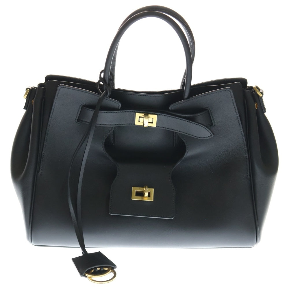 BALENCIAGA(バレンシアガ) Bel Air ベルエア アンティーク調ゴールド金具 スムースカーフスキン ミディアム キャリーオールバッグ ブラック レディース
