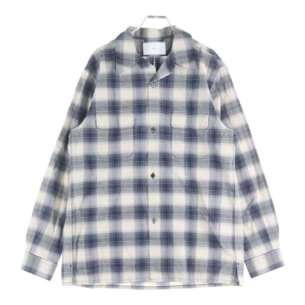 SUGARHILL(シュガーヒル) 24SS YAK OMBRE PLAID OPEN COLLAR BROUSE オンブレチェック オープンカラー長袖シャツ ブルー 2441000501