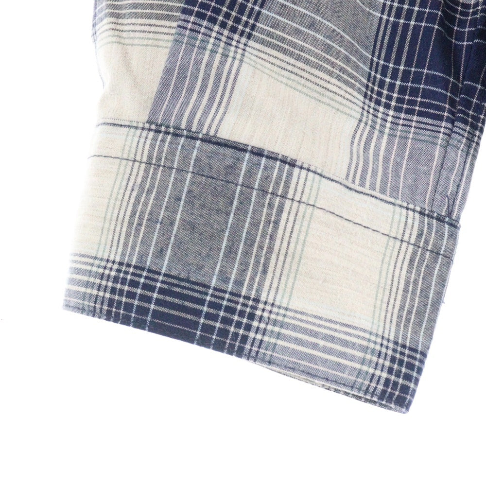 SUGARHILL(シュガーヒル) 24SS YAK OMBRE PLAID OPEN COLLAR BROUSE オンブレチェック オープンカラー長袖シャツ ブルー 2441000501