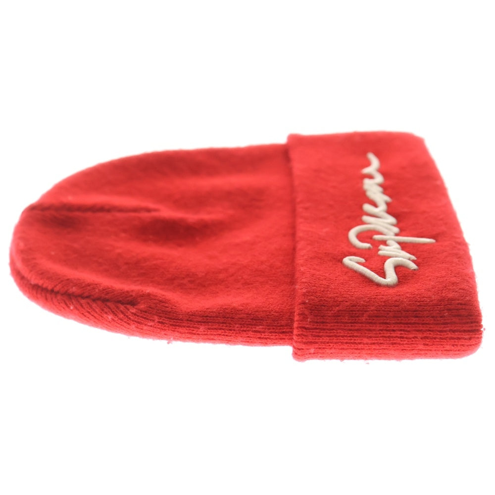 SUPREME(シュプリーム) フロント刺繍 アクリルビーニー ニット帽 帽子 レッド