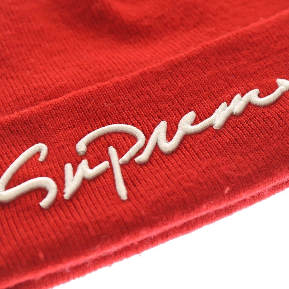 SUPREME(シュプリーム) フロント刺繍 アクリルビーニー ニット帽 帽子 レッド