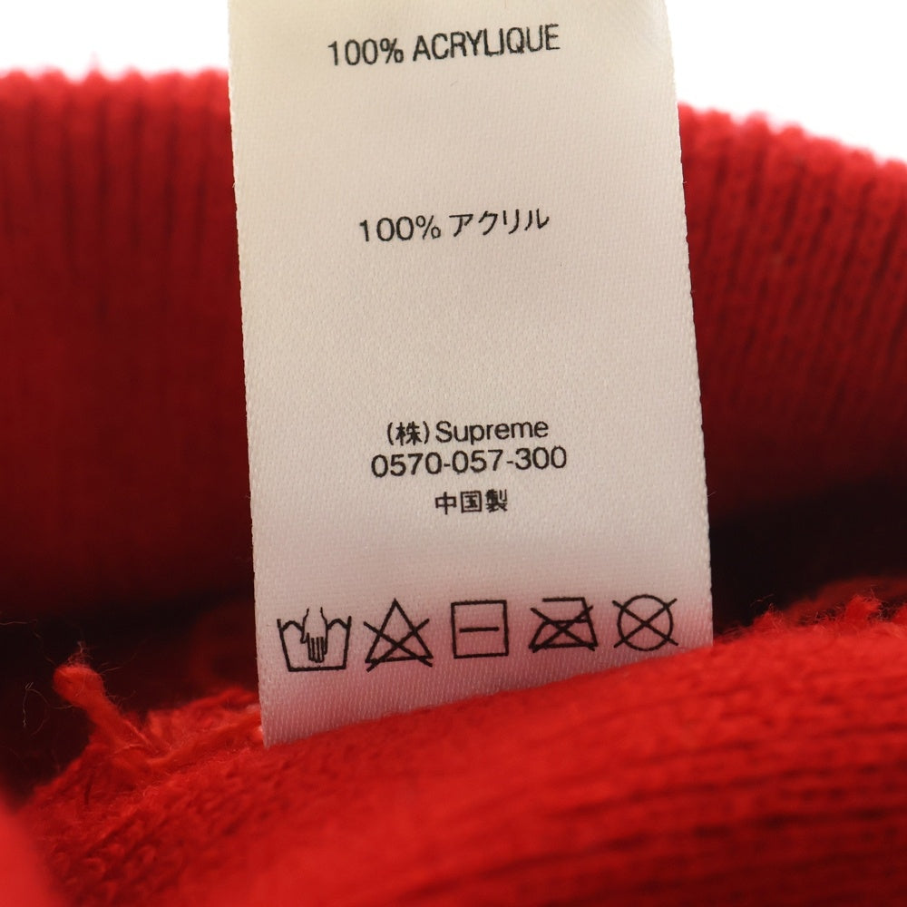SUPREME(シュプリーム) フロント刺繍 アクリルビーニー ニット帽 帽子 レッド
