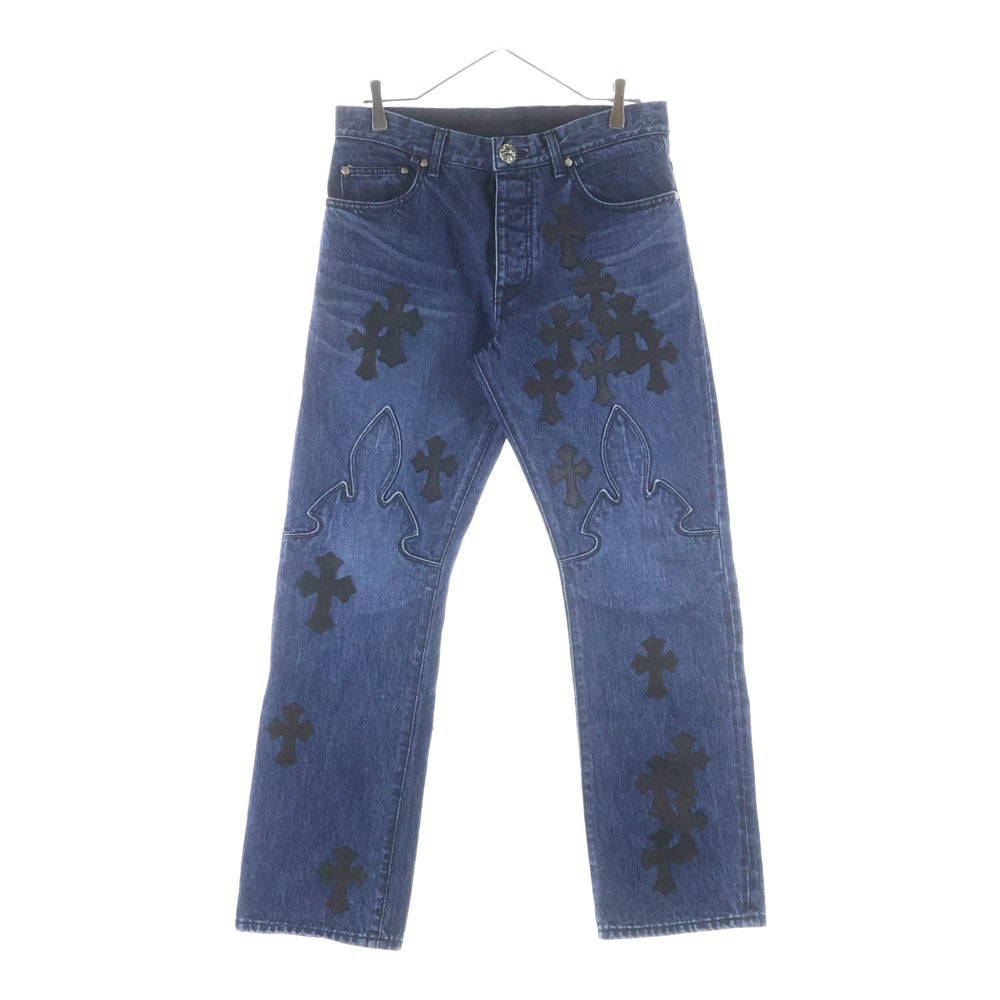CHROME HEARTS(クロムハーツ) Flare Knee Cross Leather Patch Jeans フレアニー クロスレザーパッチ デニムパンツ インディゴ