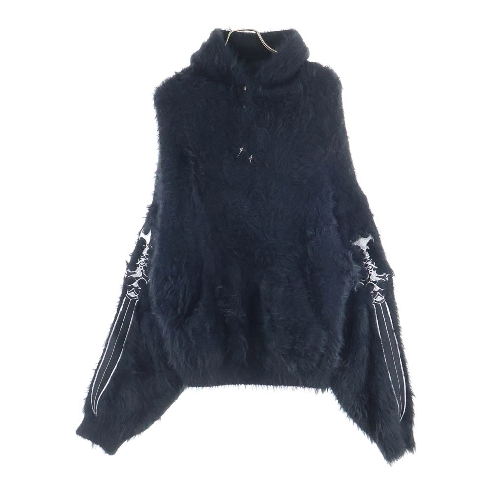 THUG CLUB(サグクラブ) Pack Fur Sword Hoodie パック ファー ソード アーム刺繍デザイン フーディーパーカー ブラック TC24KN1101