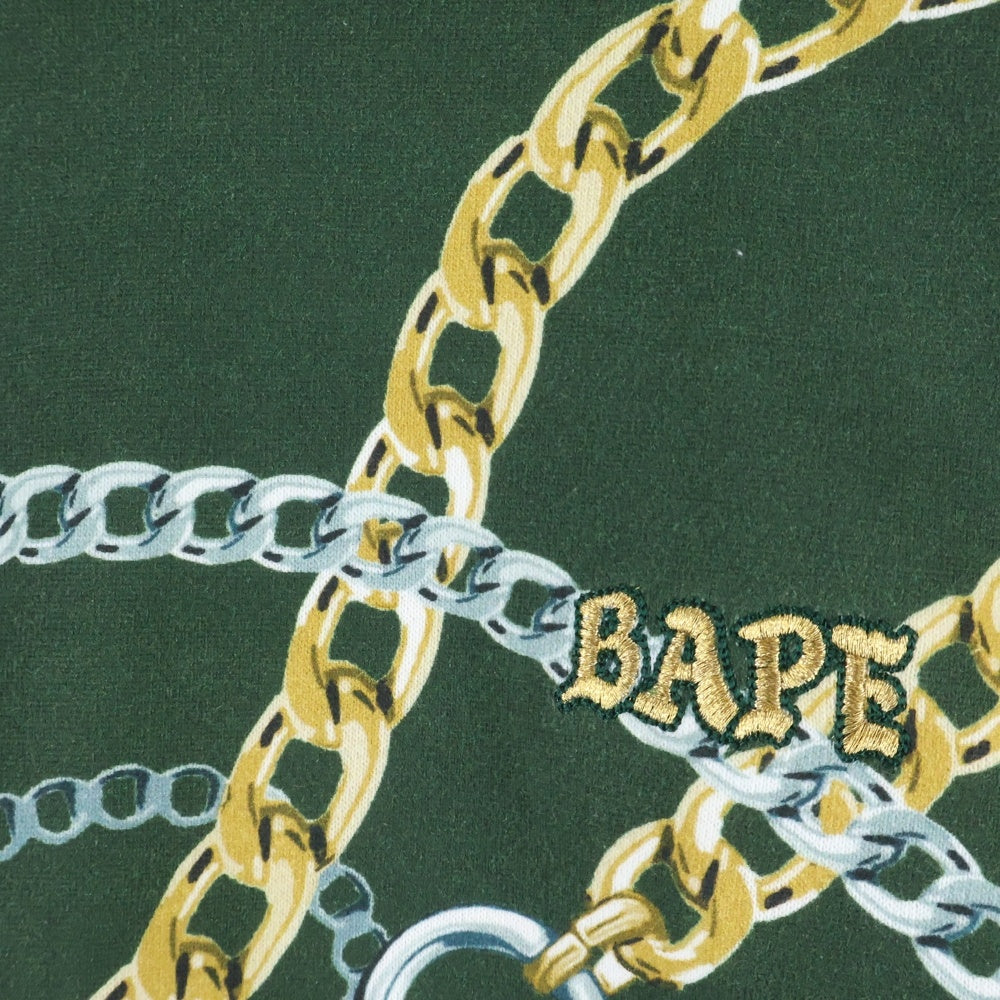 A BATHING APE(アベイシングエイプ) BAPE JEWELS CREWNECK ロゴ刺繍 ベイプ ジュエルズ 総柄プリント クルーネック長袖スウェットトレーナー グリーン 001SWJ801003M