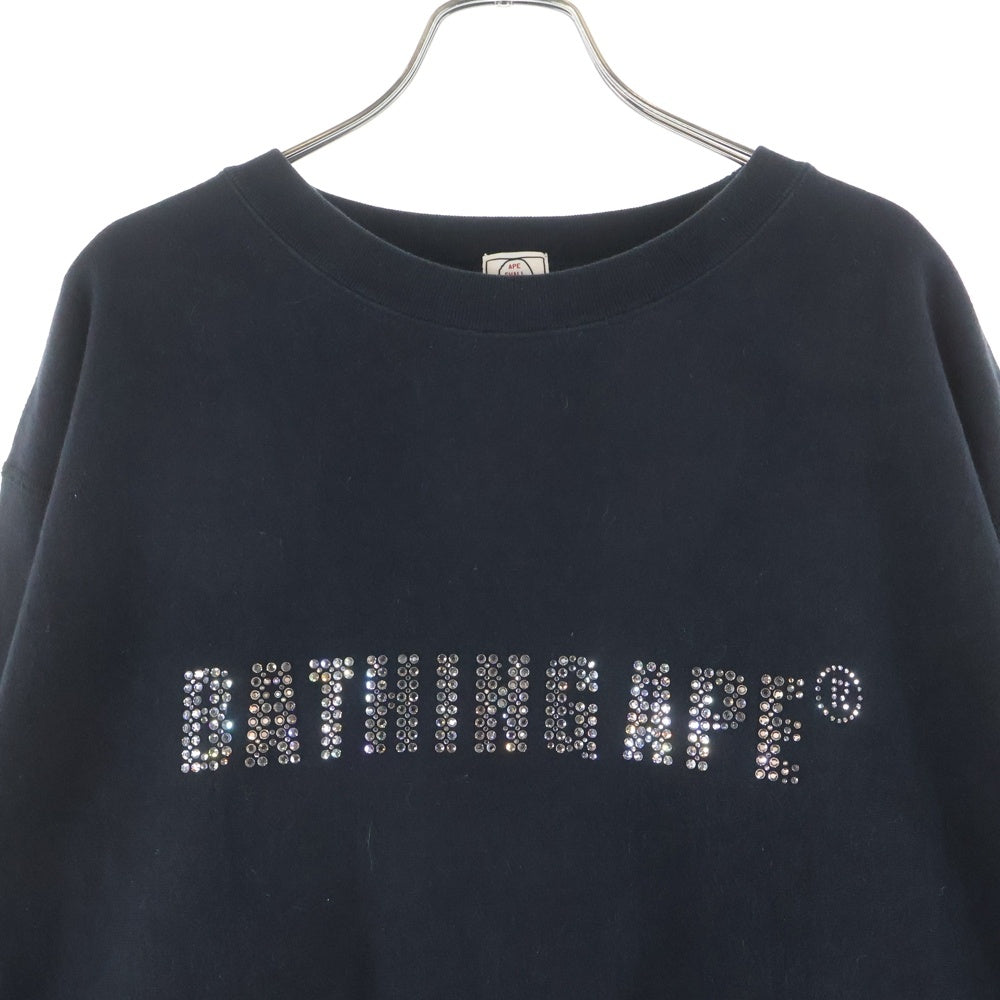 A BATHING APE(アベイシングエイプ) Swarovski Crystal Logo Crewneck スワロフスキーロゴ クルーネック長袖スウェットトレーナー ブラック