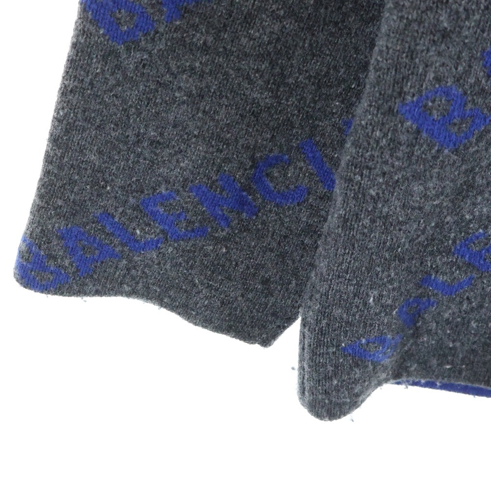 BALENCIAGA(バレンシアガ) 総柄ロゴ ウール素材 クルーネックニットセーター ネイビー/ブルー 623283T1567