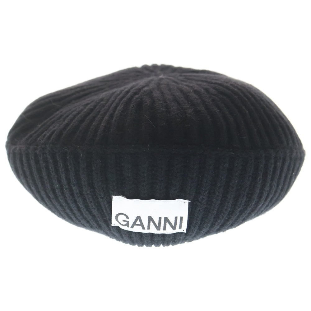 GANNI(ガニー) Structured Rib Beret ウール混 ニットベレー帽 ブラック