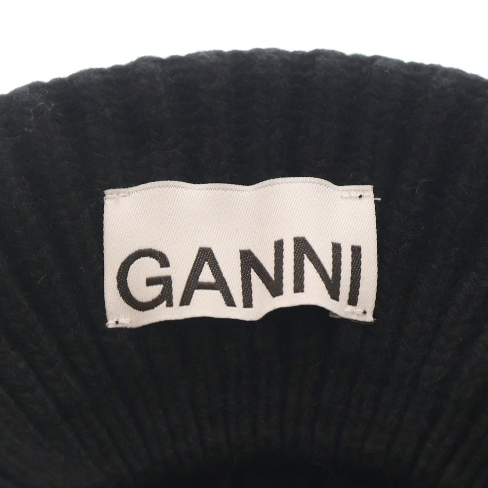 GANNI(ガニー) Structured Rib Beret ウール混 ニットベレー帽 ブラック