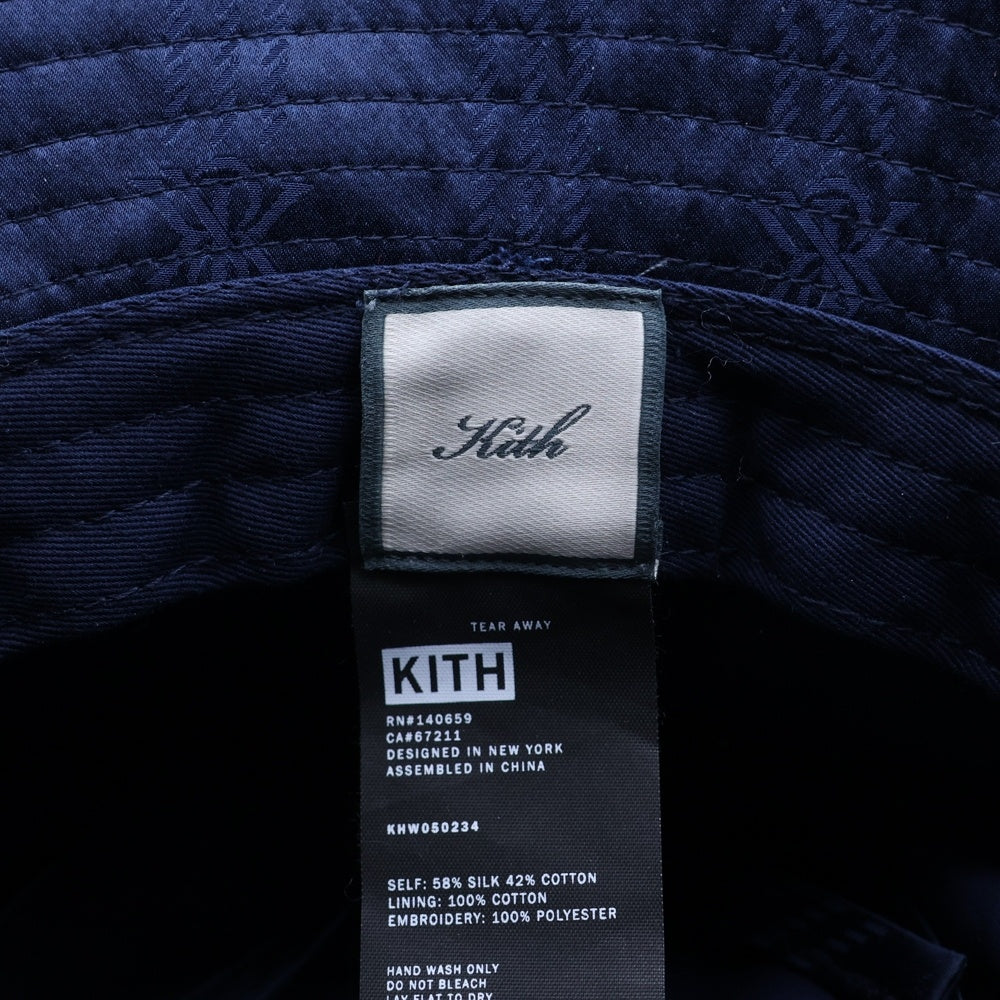 KITH(キス) NYCロゴ刺繍 シルク混バケットハット ネイビー KHW050234