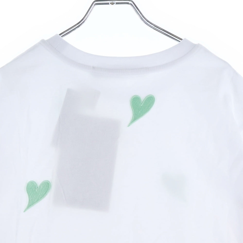 KIMHEKIM(キムヘキム) ハート刺繍 クルーネック半袖Tシャツカットソー ホワイト/グリーン SS25-ZF5JS01-WG