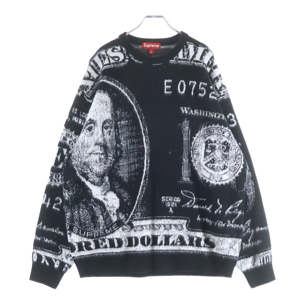 SUPREME(シュプリーム) 25SS Money Sweater 総柄マネーモチーフ クルーネック長袖ニットセーター ブラック