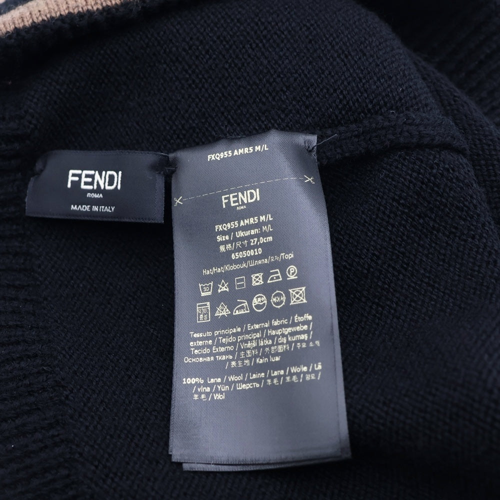 FENDI(フェンディ) FFロゴ ウールニットキャップ ブラック/ブラウン FXQ955 AMR5 F0ZC4