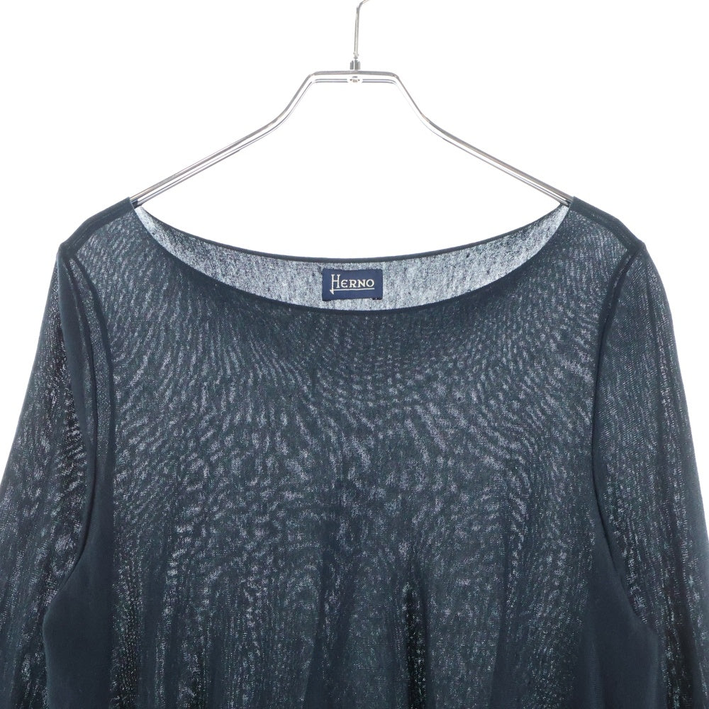 HERNO(ヘルノ) カシミヤ混 ノーカラー長袖ニット レディース ブラック 02C001HVV-42001-9300