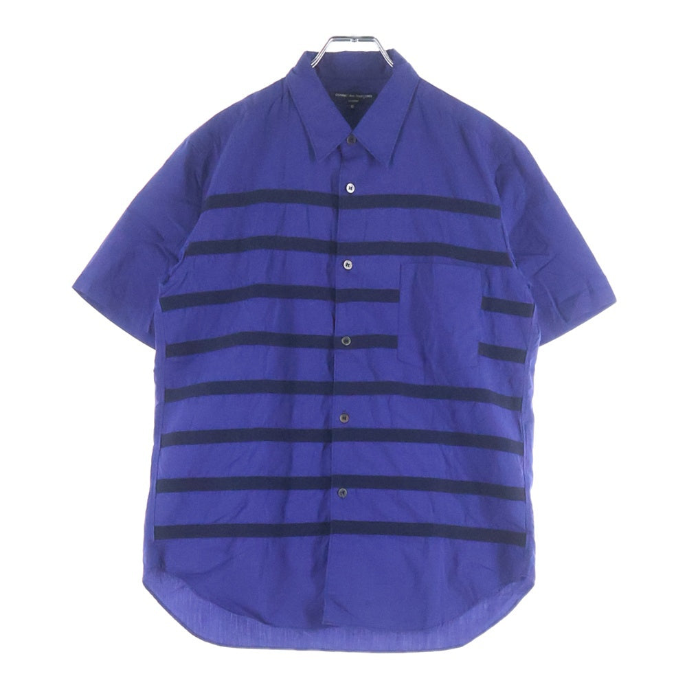COMME des GARCONS HOMME(コムデギャルソンオム) 11SS ストライプデザイン 異素材切替 半袖シャツ パープル HG-B048