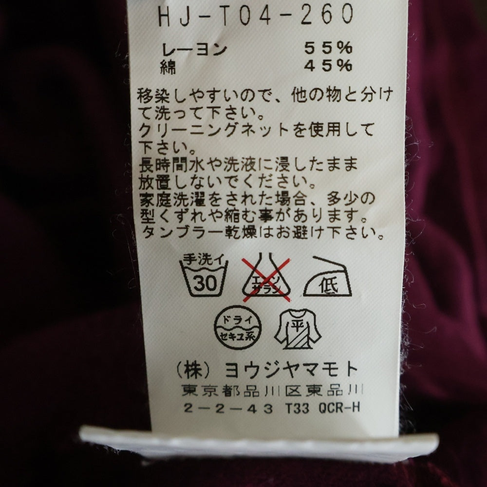 Yohji Yamamoto POUR HOMME(ヨウジヤマモト プールオム) レーヨン混 クルーネック半袖Tシャツカットソー バーガンディ HJ-T04-260