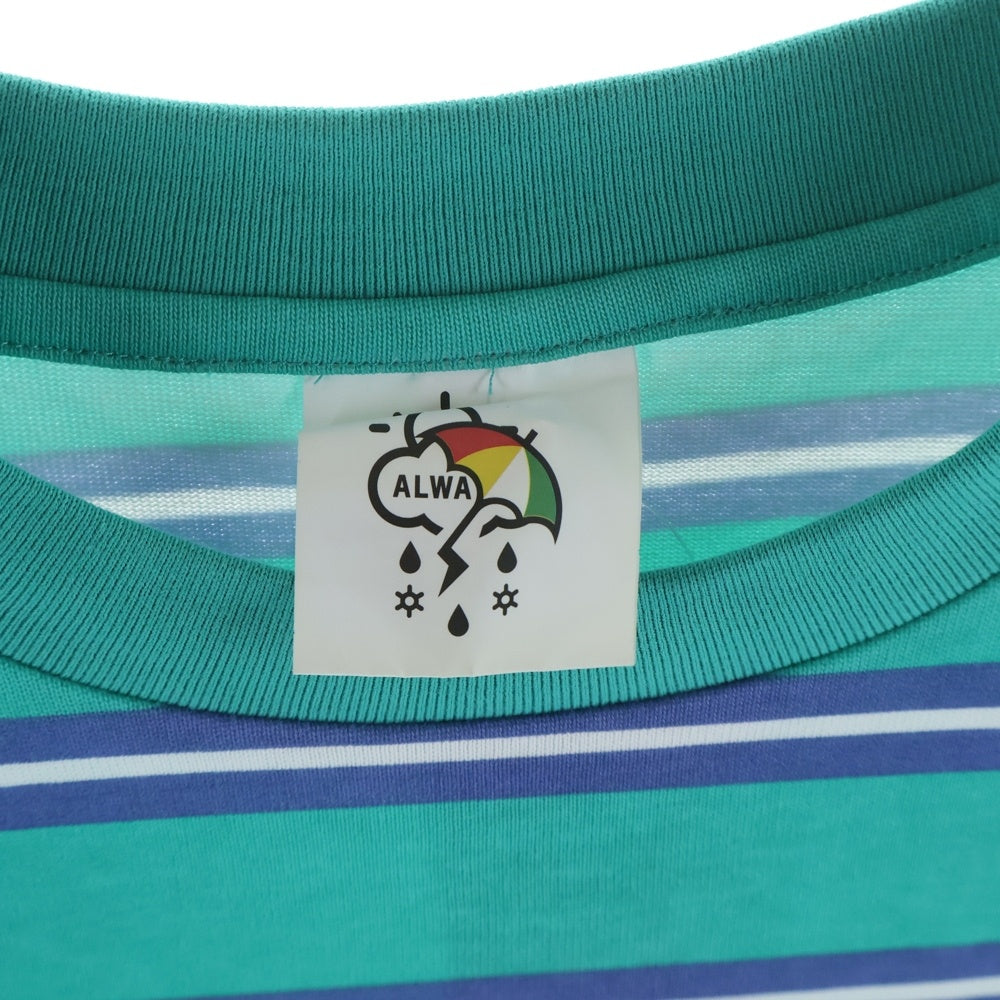 ALWAYTH(オルウェイス) 22SS×Arnold Palmer アーノルドパーマー ストライプ柄 刺繍ロゴ クルーネック 半袖Tシャツ カットソー ブルー AWXP-22SS-003