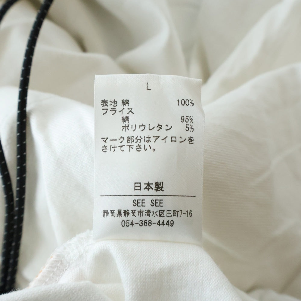 SEE SEE(シーシー) フロントロゴ ドローコード付き クルーネック 半袖Tシャツ カットソー ホワイト