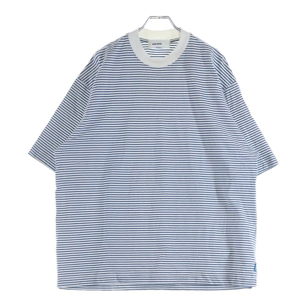 everyone(エブリワン) 24SS ×GIMME FIVE ボーダー柄 クルーネック 半袖Tシャツ カットソー ホワイト/ブルー EV24-CS15