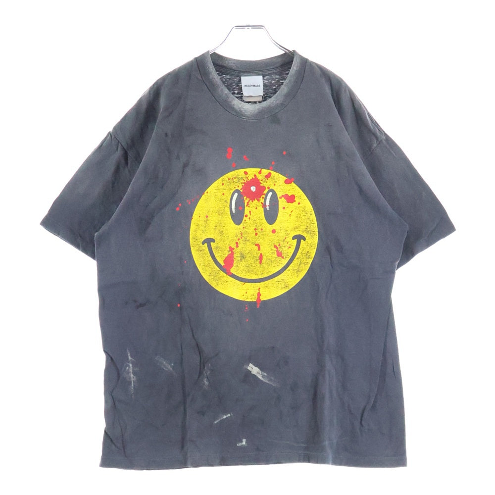 READY MADE(レディメイド) SMILE TEE フロントスマイルプリント クルーネック半袖Tシャツカットソー ブラック RE-CO-BK-00-00-279